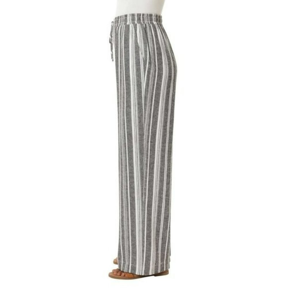 NWT Briggs Women's Wide Leg Lightweight Linen Blend 2 Pockets Striped Pants - Picture 2 of 9